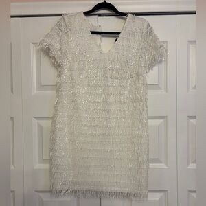 Aidan Mattox Ivory Fringe Dress